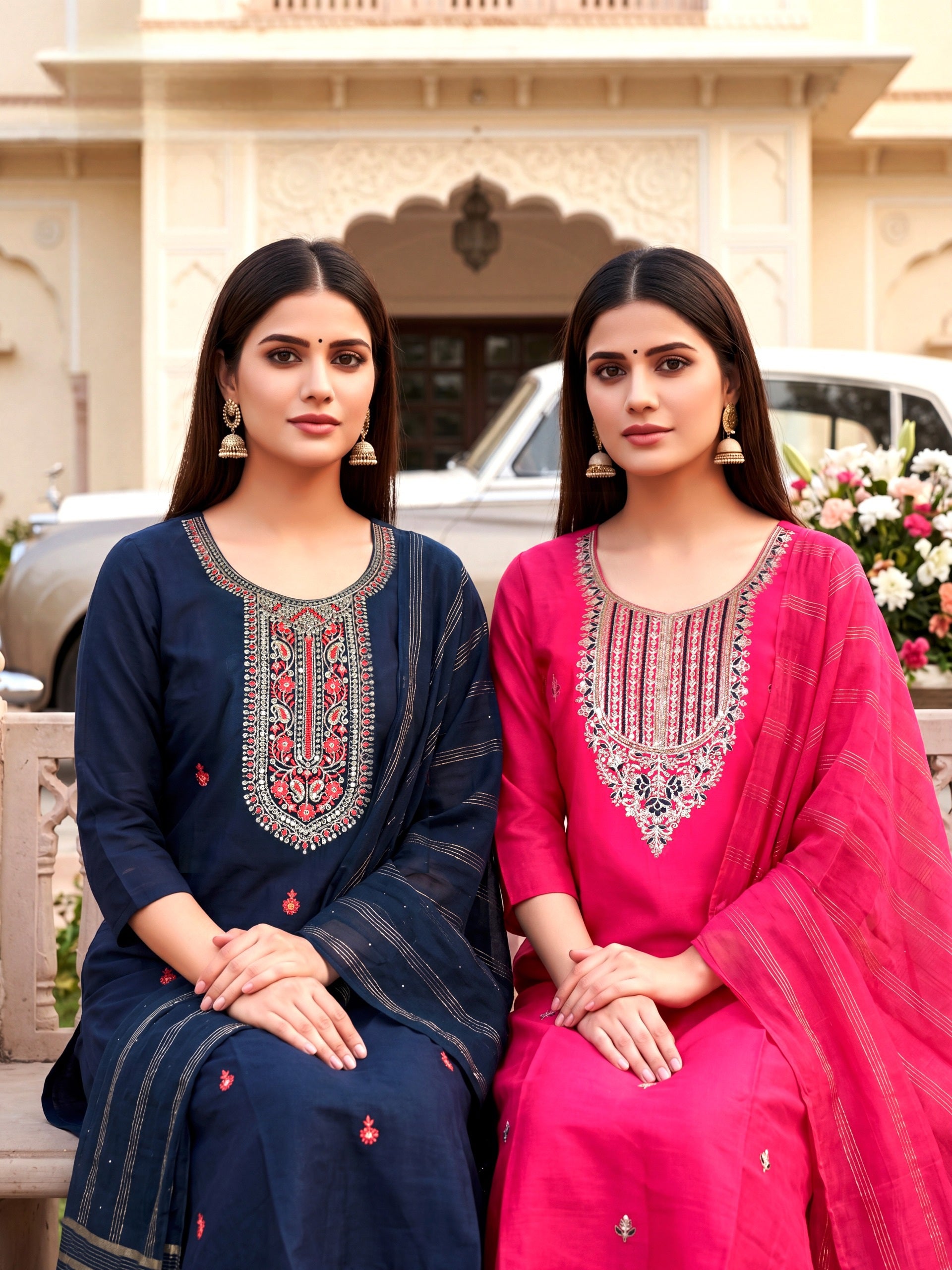 Amrah Wholesale Butterfly Vol 3 Roman Silk Kurti Pant Dupatta Set