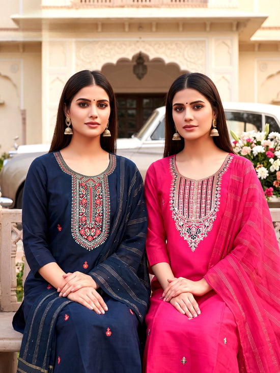 Amrah Wholesale Butterfly Vol 3 Roman Silk Kurti Pant Dupatta Set