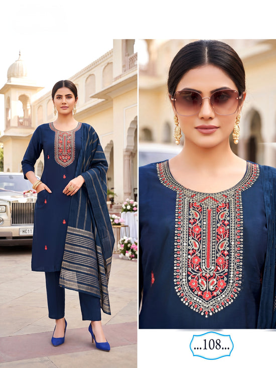 Amrah Wholesale Butterfly Vol 3 Roman Silk Kurti Pant Dupatta Set