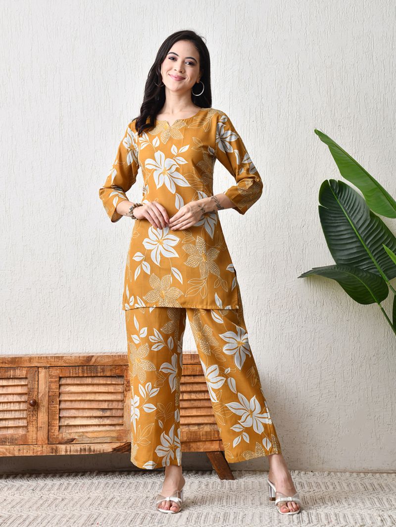 Amrah Wholesale C 209 Yellow Cotton Blend Co Ord Set