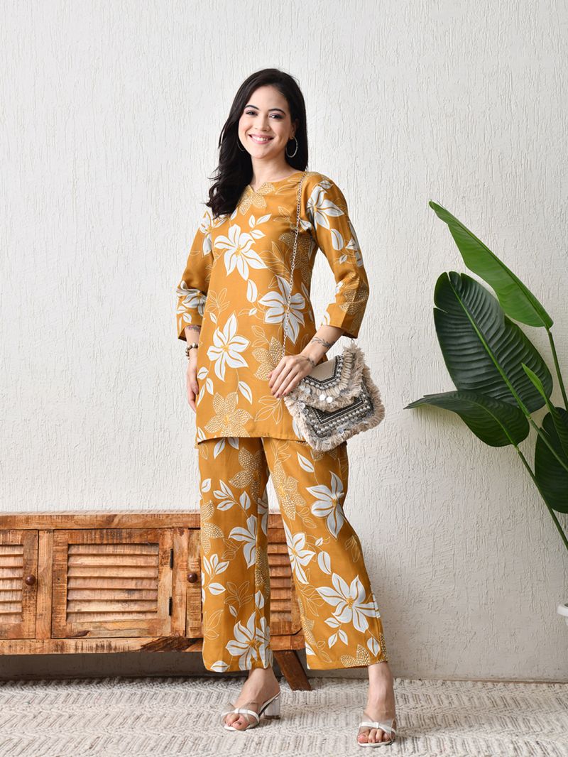 Amrah Wholesale C 209 Yellow Cotton Blend Co Ord Set