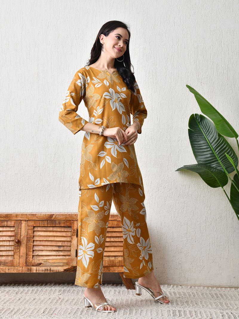 Amrah Wholesale C 209 Yellow Cotton Blend Co Ord Set