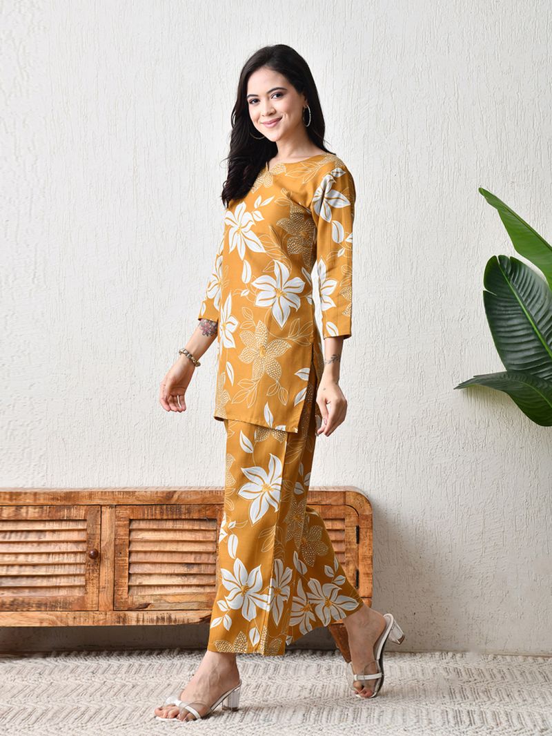 Amrah Wholesale C 209 Yellow Cotton Blend Co Ord Set