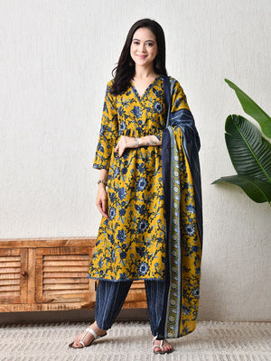 Amrah Wholesale C 210 Yellow Linen Cotton Kurti Pant Set