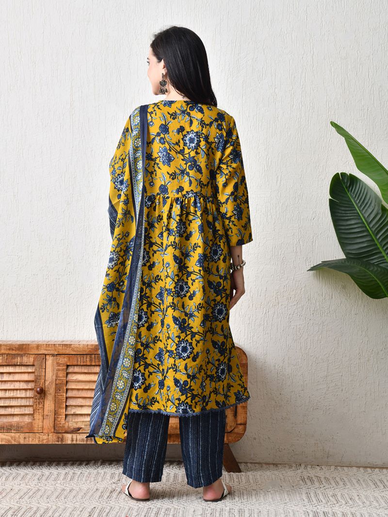 Amrah Wholesale C 210 Yellow Linen Cotton Kurti Pant Set