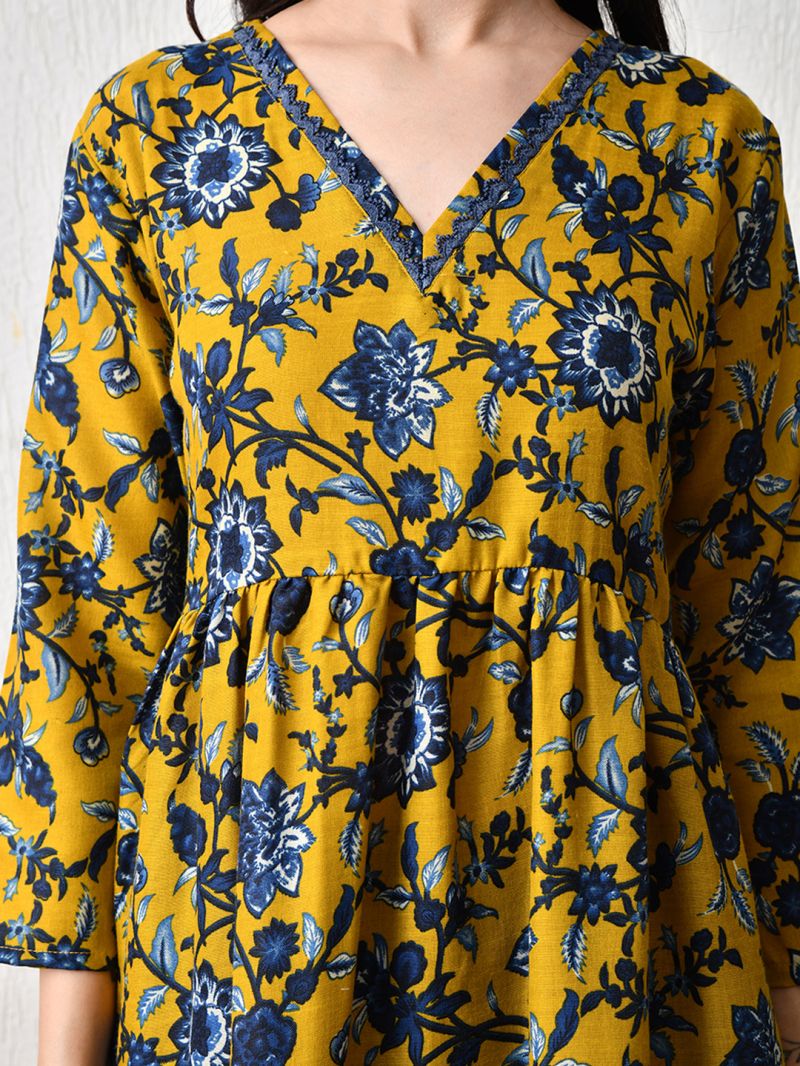 Amrah Wholesale C 210 Yellow Linen Cotton Kurti Pant Set