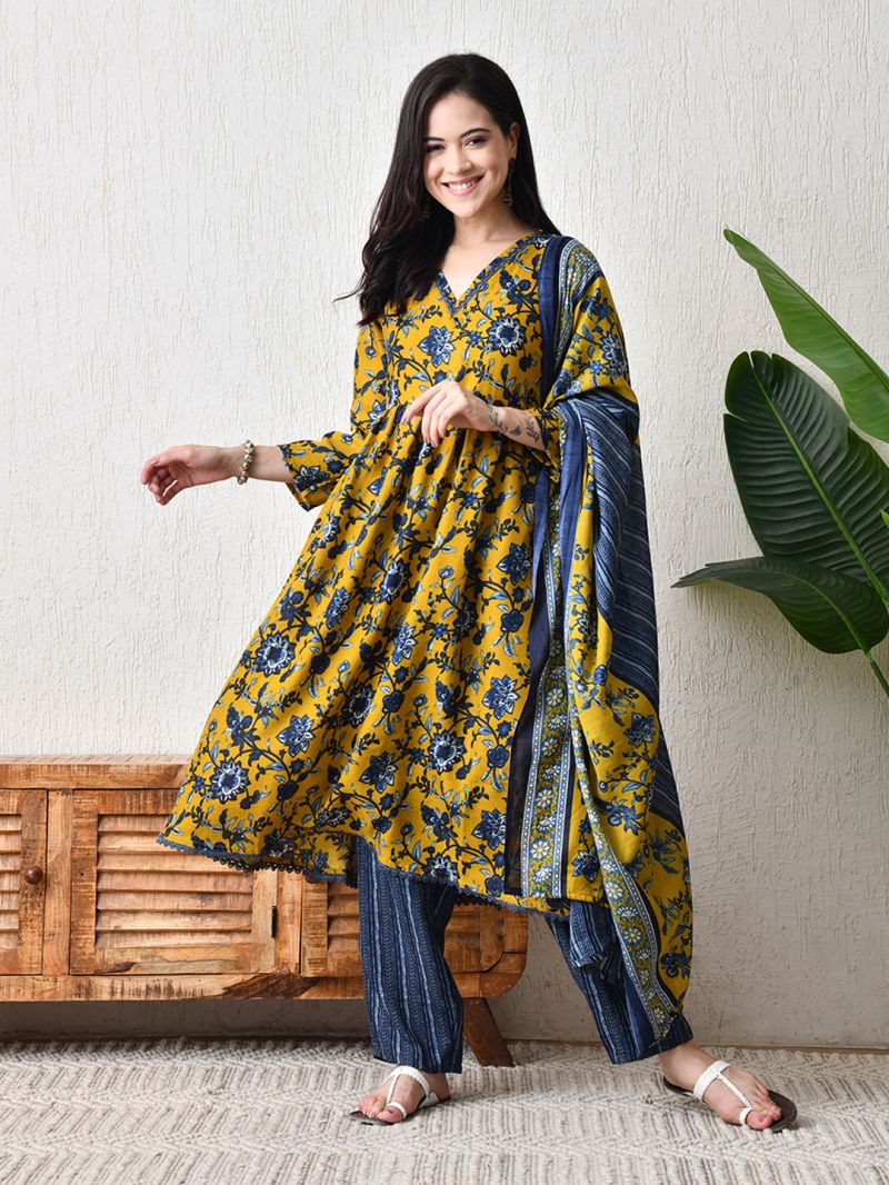 Amrah Wholesale C 210 Yellow Linen Cotton Kurti Pant Set