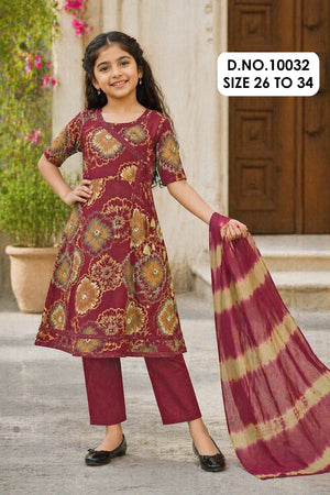 Amrah Wholesale Charvika 10032 Rayon Kids Wear Kurti Pant Dupatta Set - Amrah Wholesale