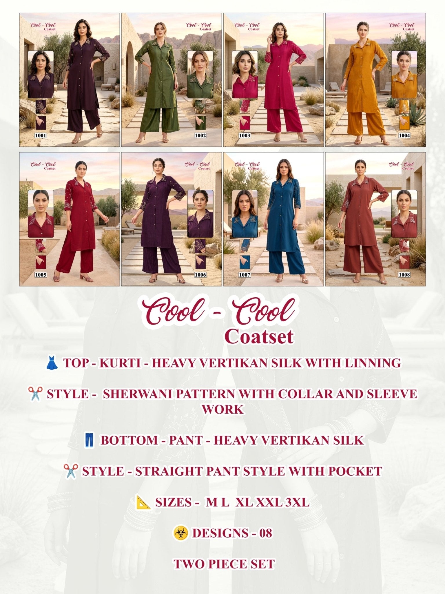 Amrah Wholesale Cool Cool D No 1001 To 08 Vartican Silk Embroidered Kurti With Bottom - Amrah Wholesale