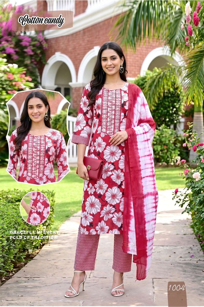 Amrah Wholesale Cotton Candy 2 Cotton Kurti Pant Dupatta Set