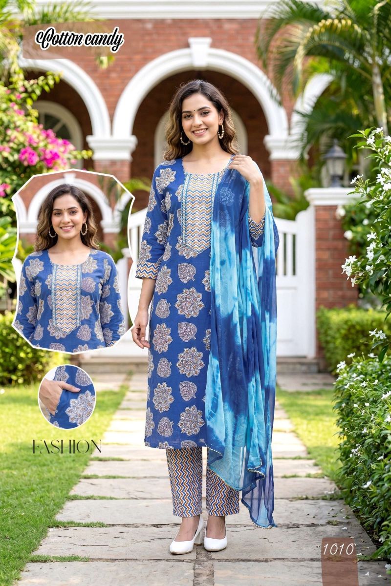 Amrah Wholesale Cotton Candy 2 Cotton Kurti Pant Dupatta Set