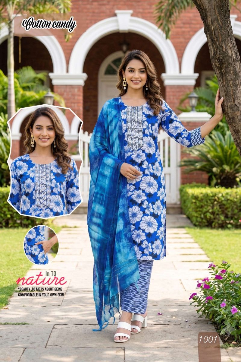 Amrah Wholesale Cotton Candy 2 Cotton Kurti Pant Dupatta Set