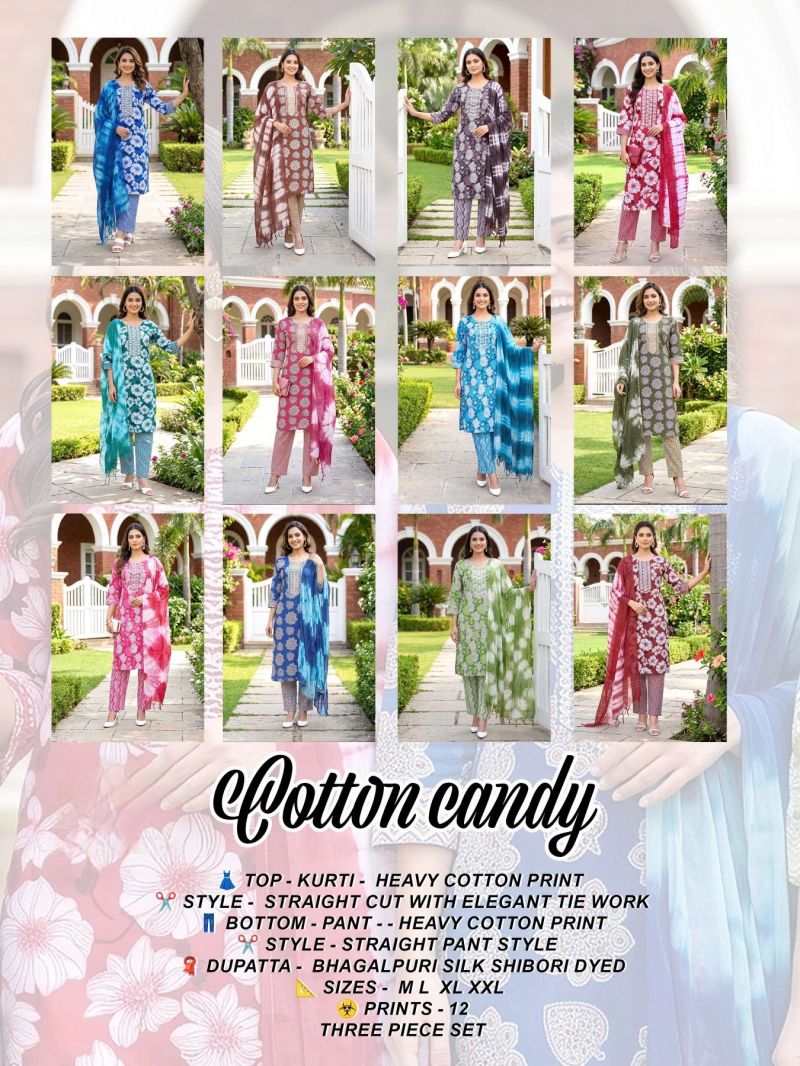 Amrah Wholesale Cotton Candy 2 Cotton Kurti Pant Dupatta Set