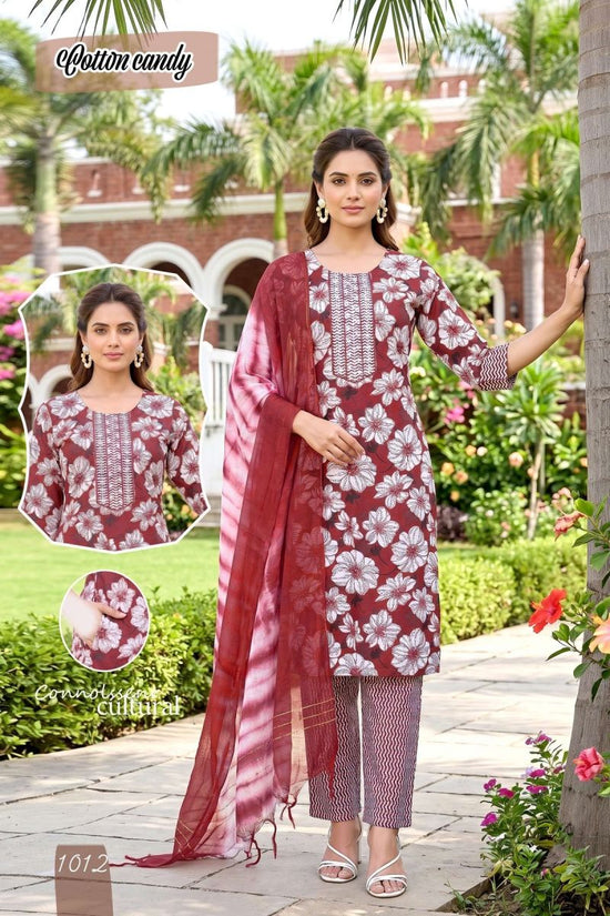 Amrah Wholesale Cotton Candy 2 Cotton Kurti Pant Dupatta Set