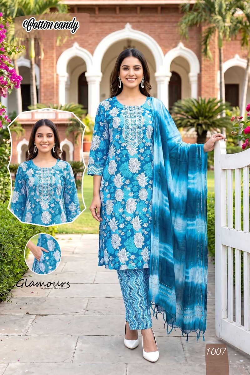Amrah Wholesale Cotton Candy 2 Cotton Kurti Pant Dupatta Set