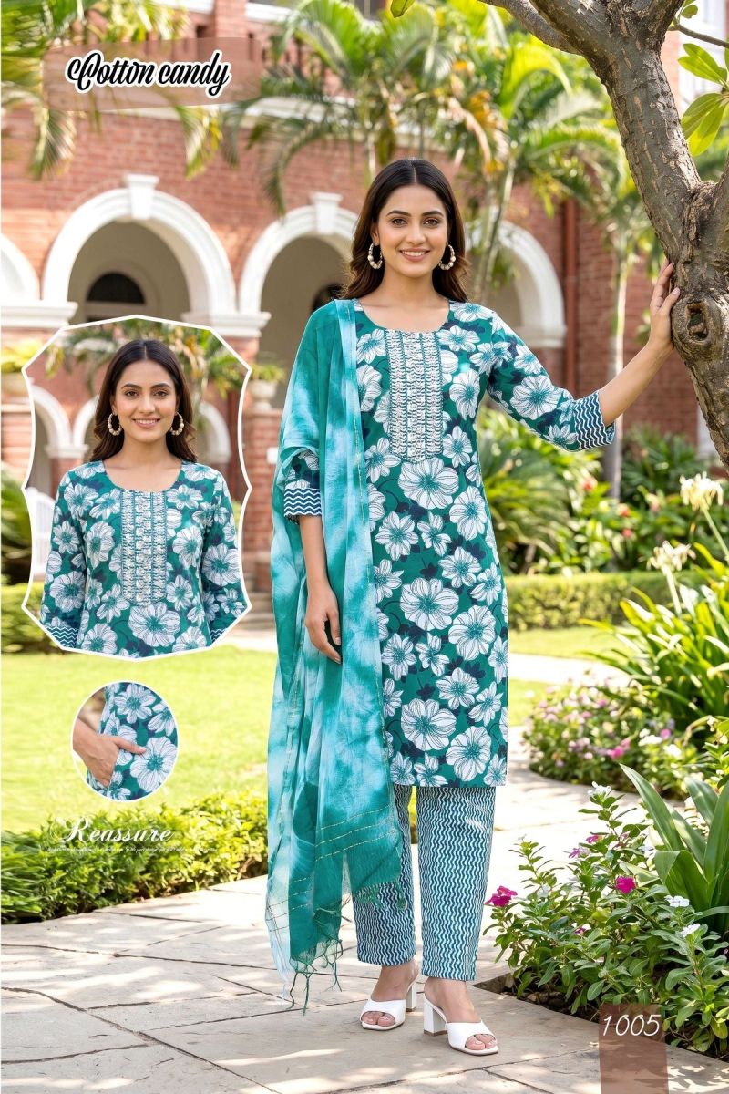 Amrah Wholesale Cotton Candy 2 Cotton Kurti Pant Dupatta Set