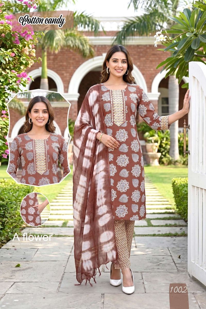 Amrah Wholesale Cotton Candy 2 Cotton Kurti Pant Dupatta Set