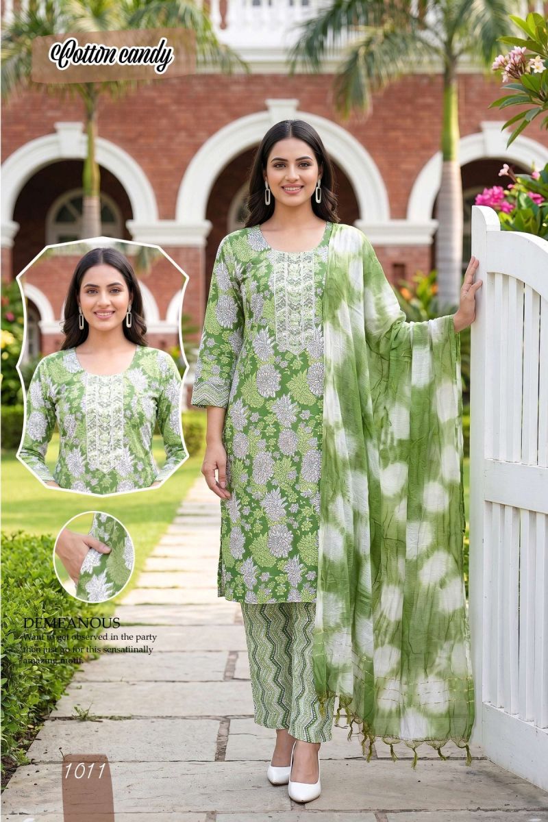 Amrah Wholesale Cotton Candy 2 Cotton Kurti Pant Dupatta Set