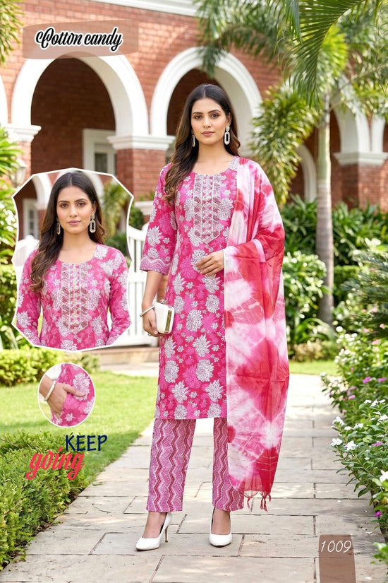Amrah Wholesale Cotton Candy 2 Cotton Kurti Pant Dupatta Set