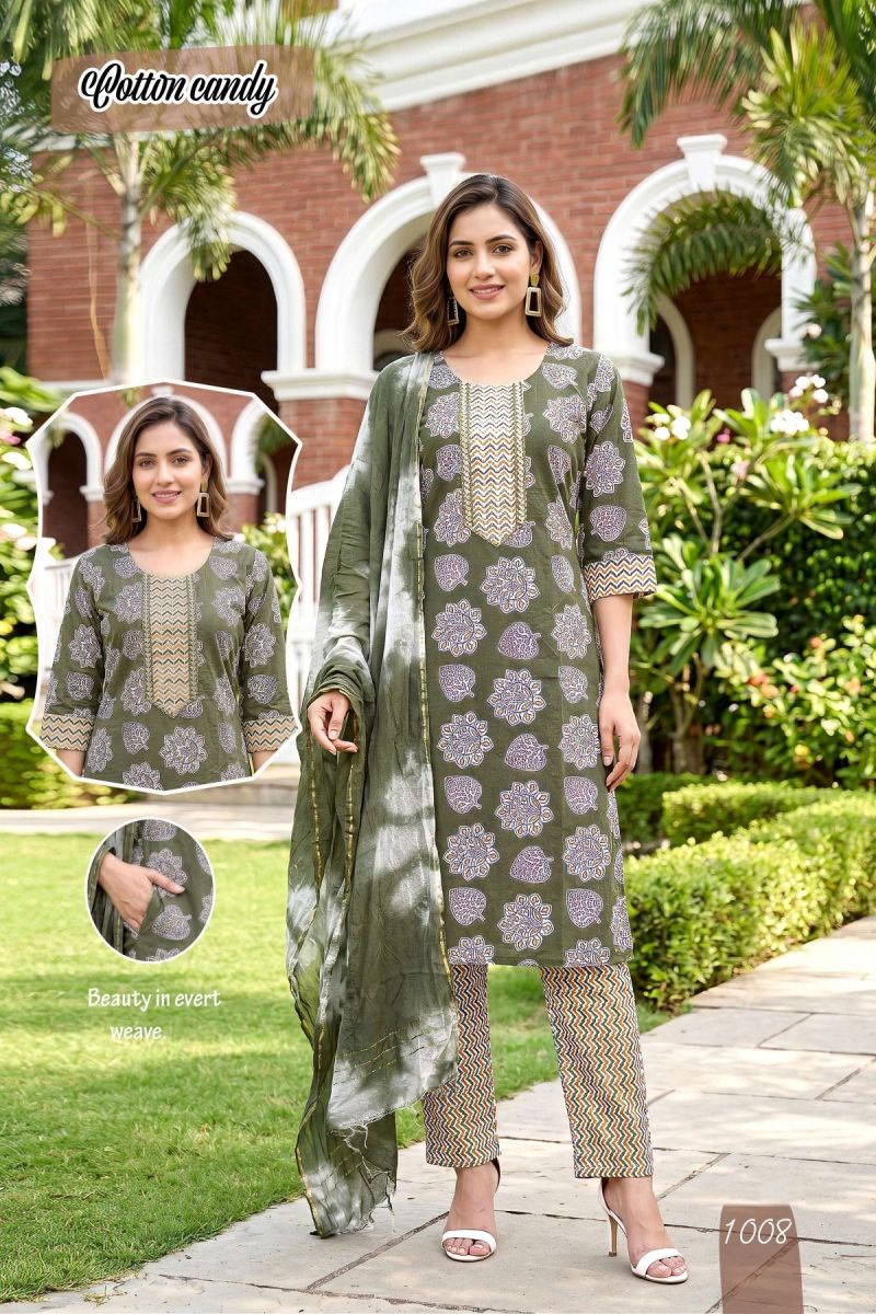 Amrah Wholesale Cotton Candy 2 Cotton Kurti Pant Dupatta Set