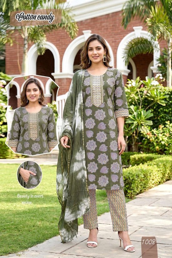 Amrah Wholesale Cotton Candy 2 Cotton Kurti Pant Dupatta Set