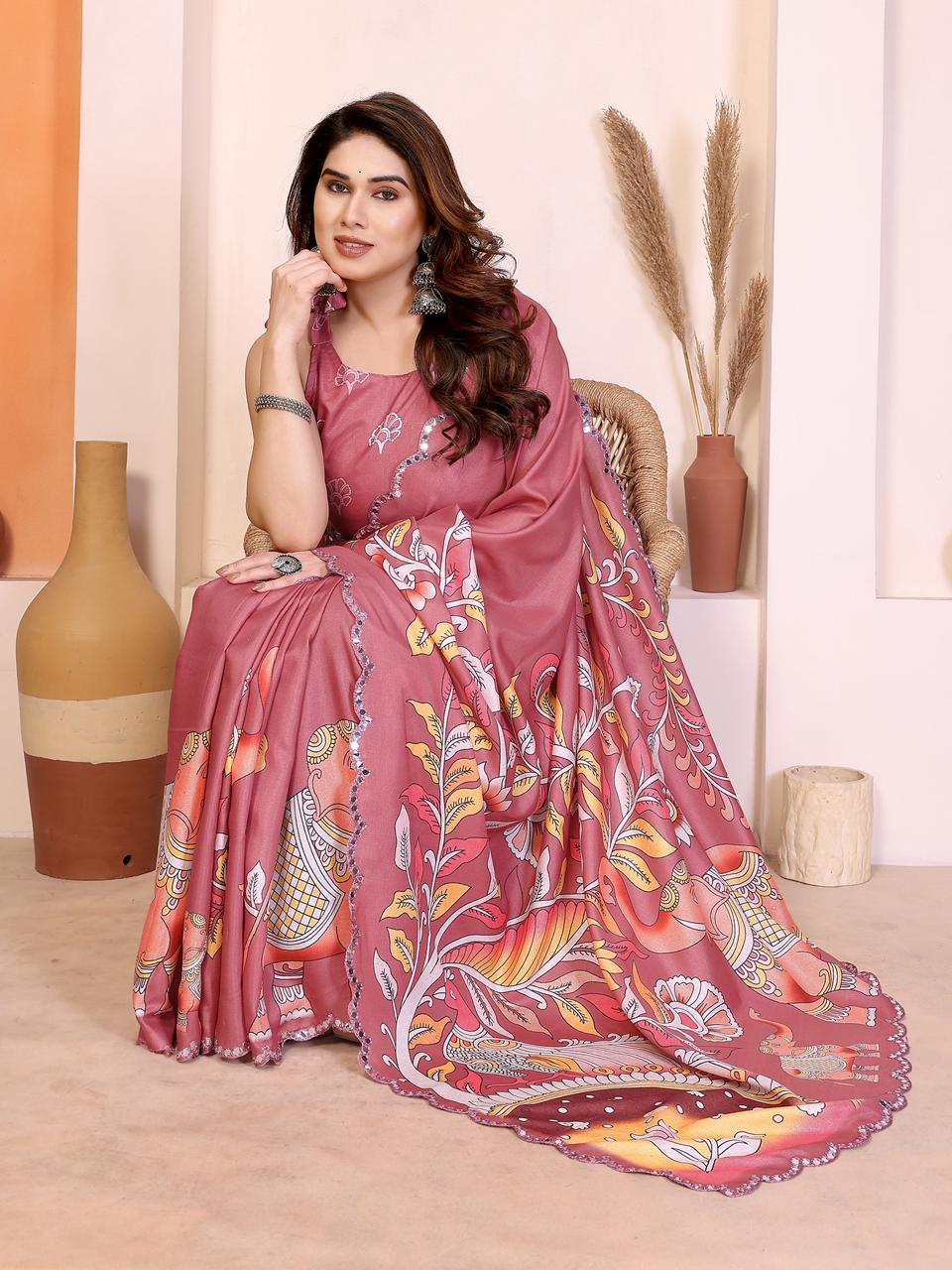 Amrah Wholesale Csn Priya Manipuri Silk Kalamkari Printed Saree