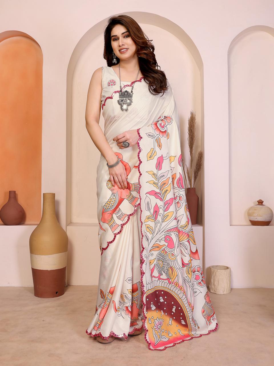 Amrah Wholesale Csn Priya Manipuri Silk Kalamkari Printed Saree