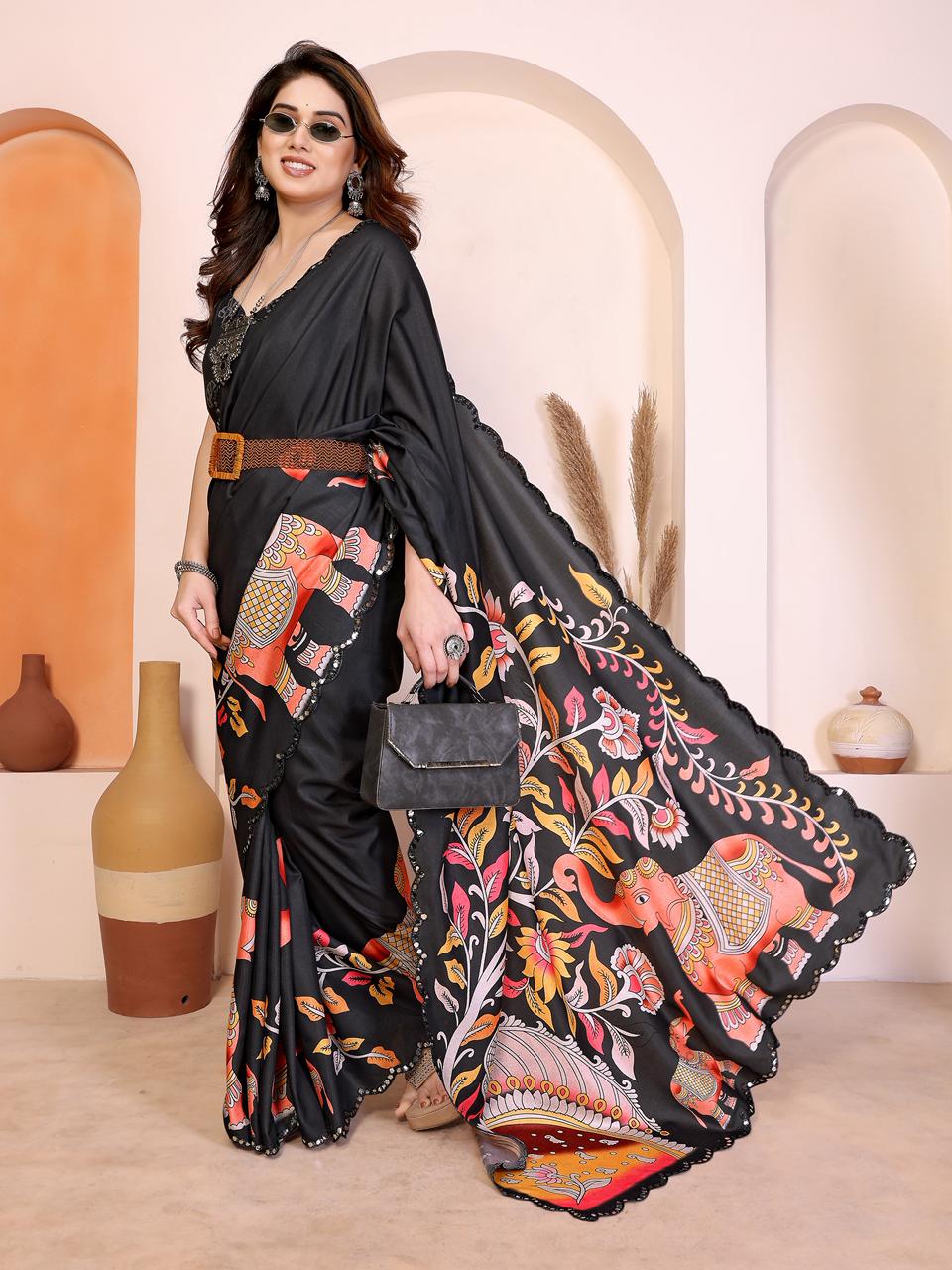 Amrah Wholesale Csn Priya Manipuri Silk Kalamkari Printed Saree