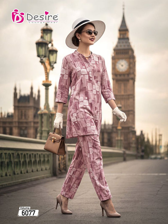 Amrah Wholesale Desire Vol 6077 Rayon Printed Co-Ord Set