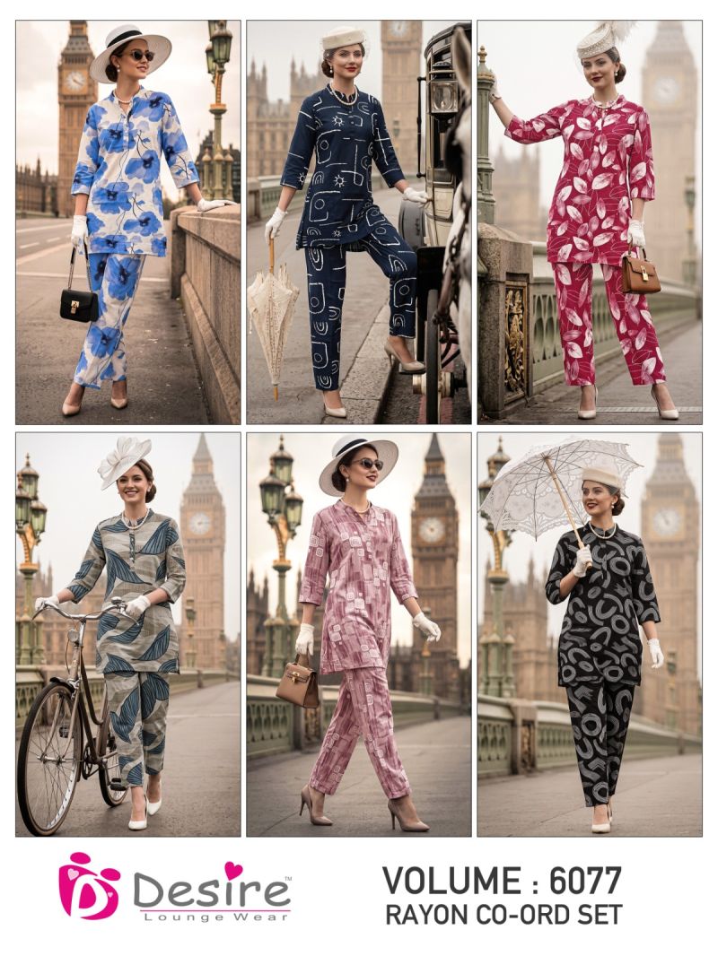 Amrah Wholesale Desire Vol 6077 Rayon Printed Co-Ord Set