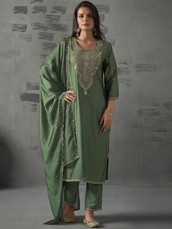 Amrah Wholesale Devlavina 01 Vichitra Embroidered Kurti Pant Dupatta Set - Amrah Wholesale