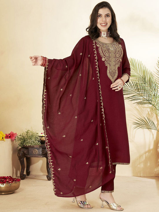 Amrah Wholesale Devlavina 01 Vichitra Embroidered Kurti Pant Dupatta Set - Amrah Wholesale