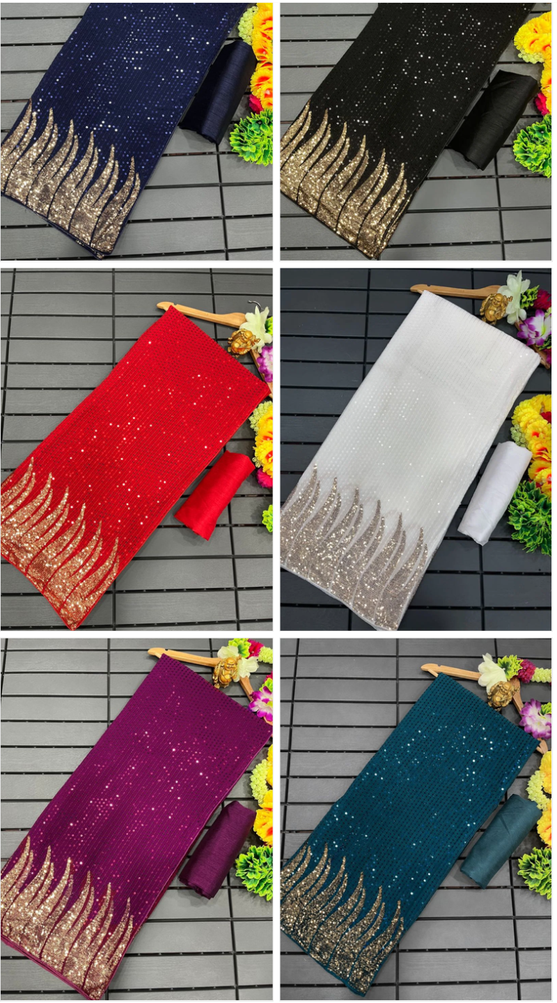 Amrah Wholesale Df 3405 Georgette Sequence Embroidery Worked Saree