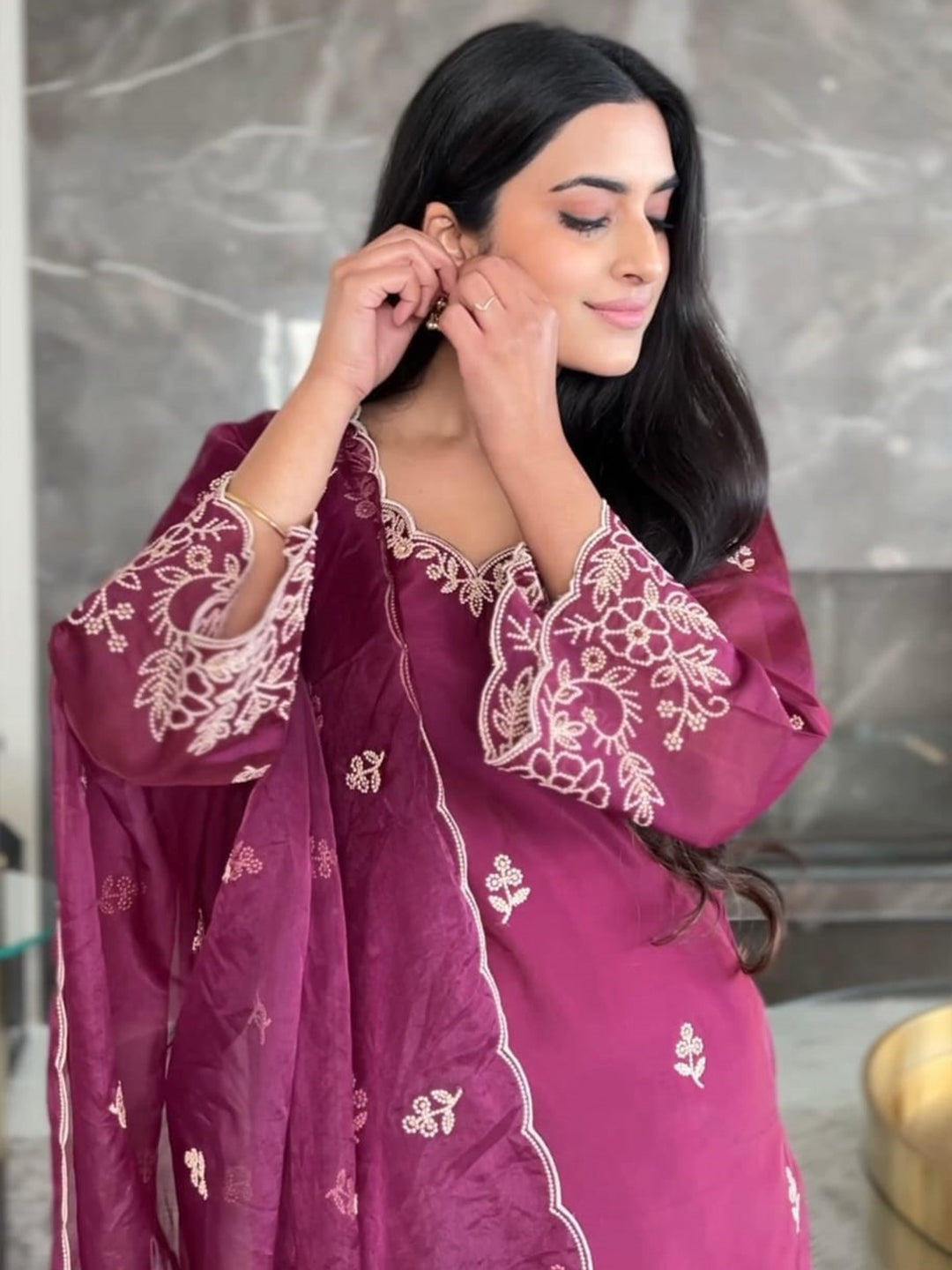 Amrah Wholesale Dhruvi 465 Chanderi Kurti Pant Dupatta Set