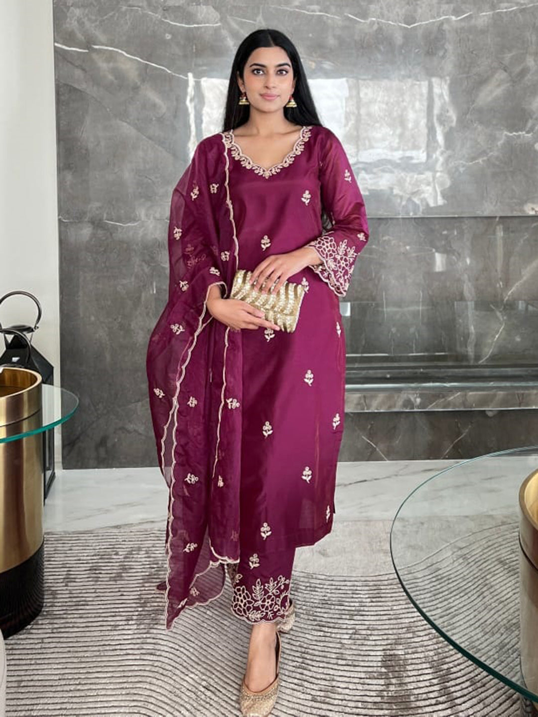 Amrah Wholesale Dhruvi 465 Chanderi Kurti Pant Dupatta Set