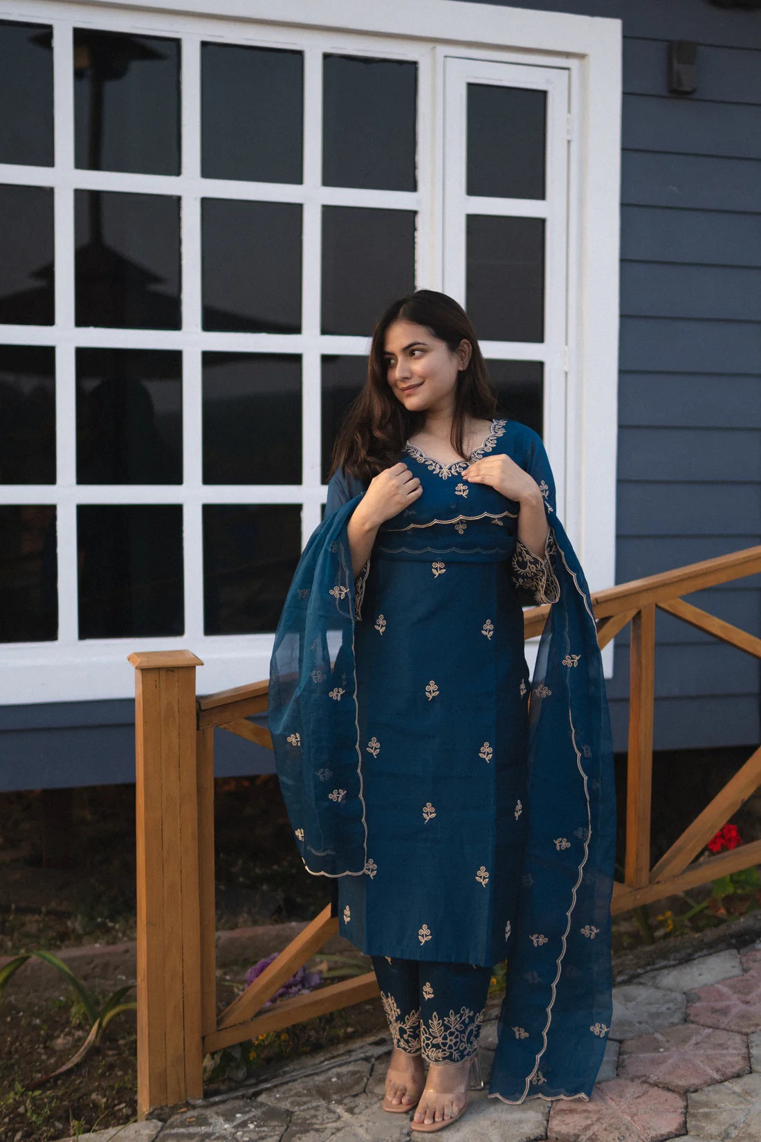 Amrah Wholesale Dhruvi 466 Chanderi Kurti Pant Dupatta Set