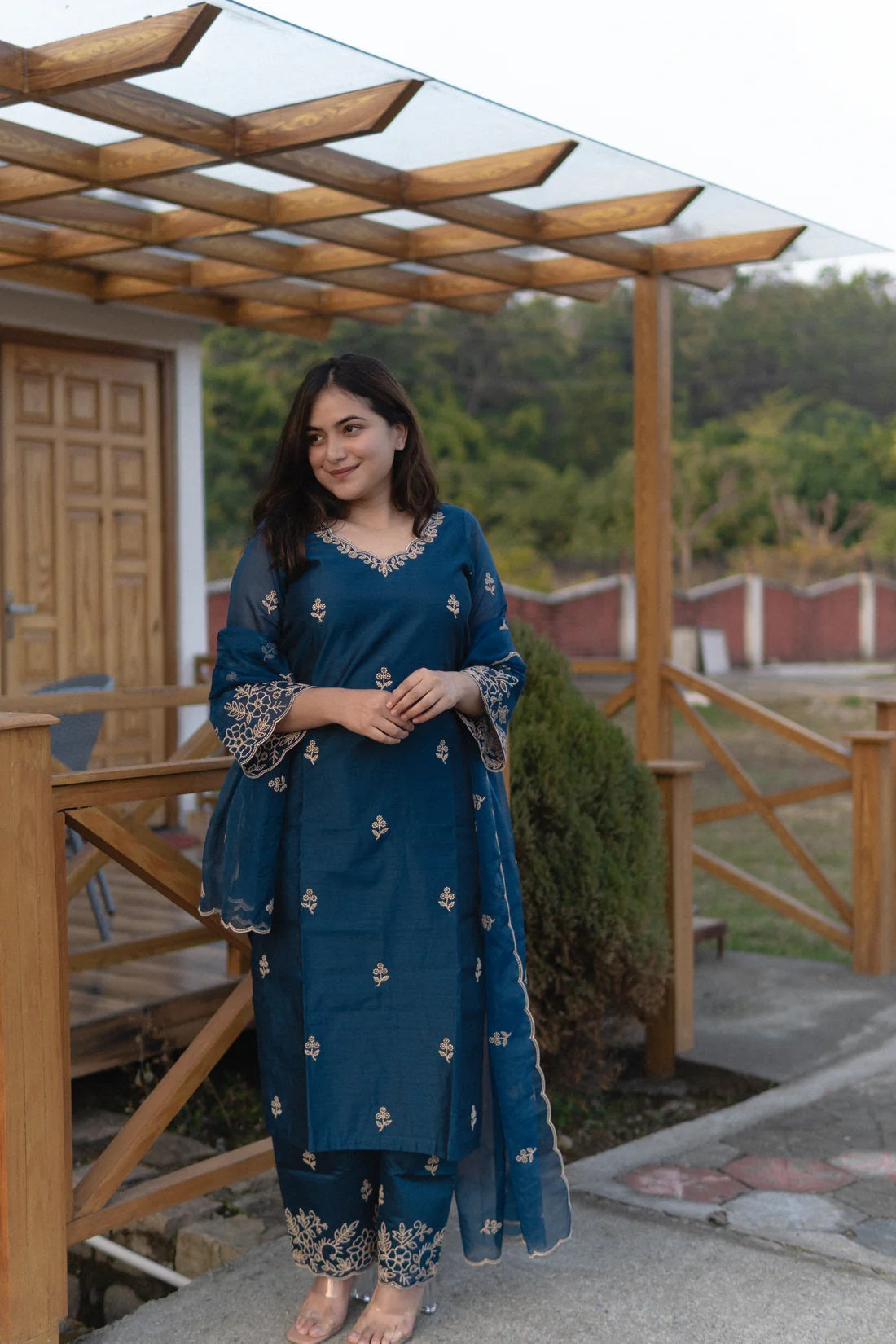 Amrah Wholesale Dhruvi 466 Chanderi Kurti Pant Dupatta Set