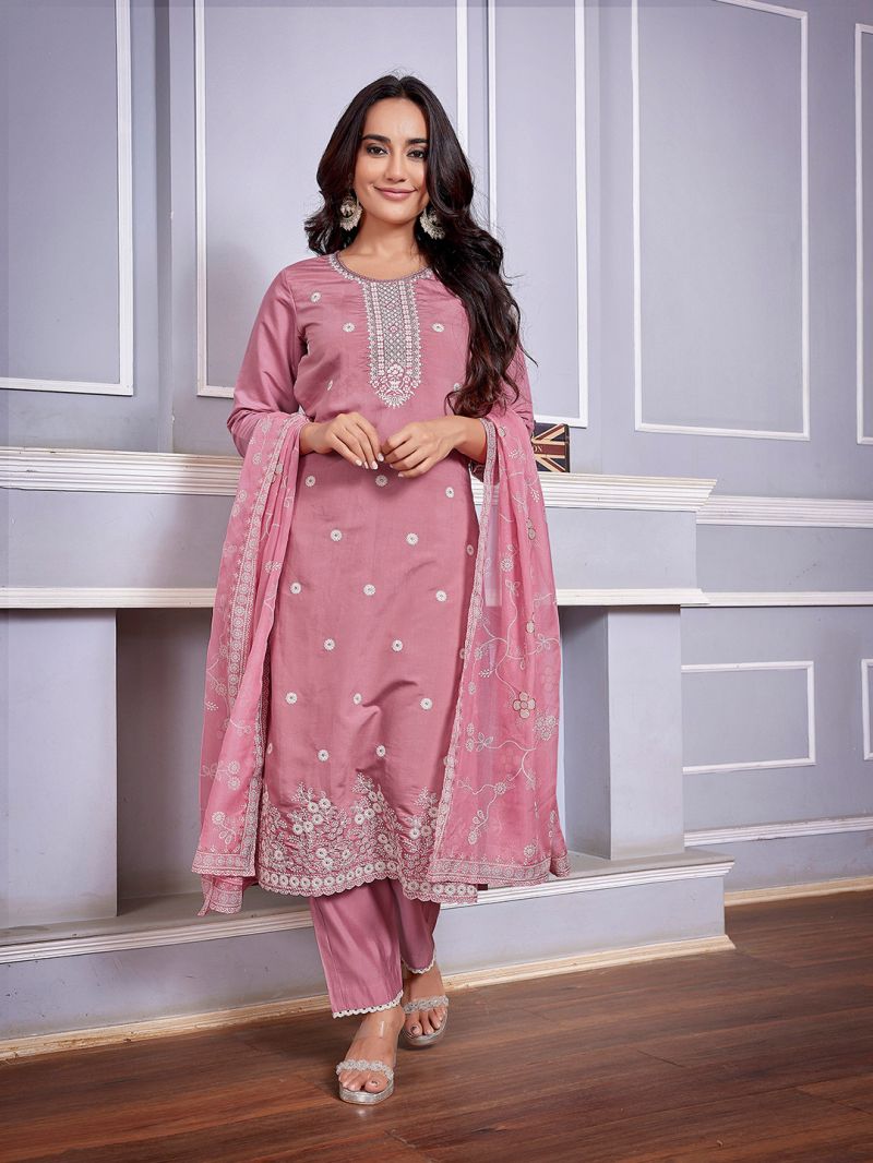 Amrah Wholesale Dhruvi 487 Silk Blend Kurti Pant Dupatta Set