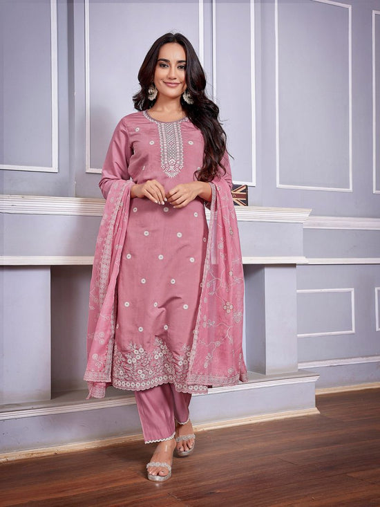Amrah Wholesale Dhruvi 487 Silk Blend Kurti Pant Dupatta Set