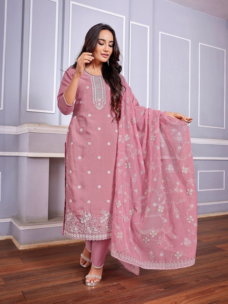 Amrah Wholesale Dhruvi 487 Silk Blend Kurti Pant Dupatta Set