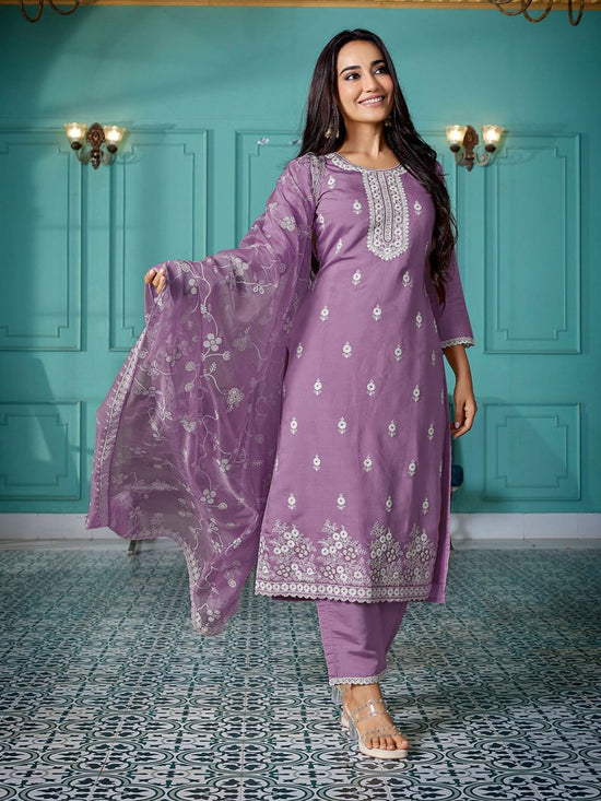 Amrah Wholesale Dhruvi 488 Silk Blend Embroidered Kurti Pant Dupatta Set - Amrah Wholesale