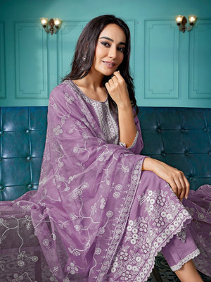 Amrah Wholesale Dhruvi 488 Silk Blend Embroidered Kurti Pant Dupatta Set - Amrah Wholesale