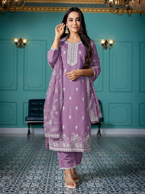 Amrah Wholesale Dhruvi 488 Silk Blend Embroidered Kurti Pant Dupatta Set - Amrah Wholesale