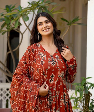 Amrah Wholesale Dhruvi 531 Viscose Anarkali Printed Kurti Pant Dupatta Set