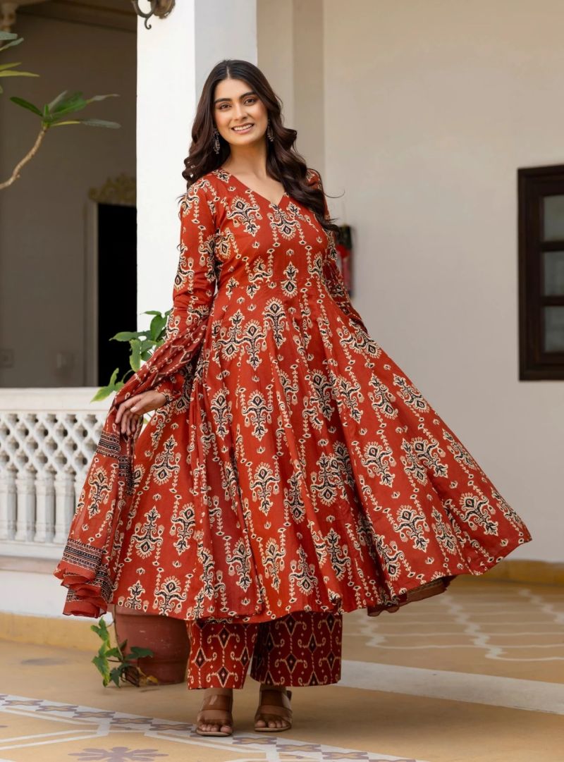 Amrah Wholesale Dhruvi 531 Viscose Anarkali Printed Kurti Pant Dupatta Set