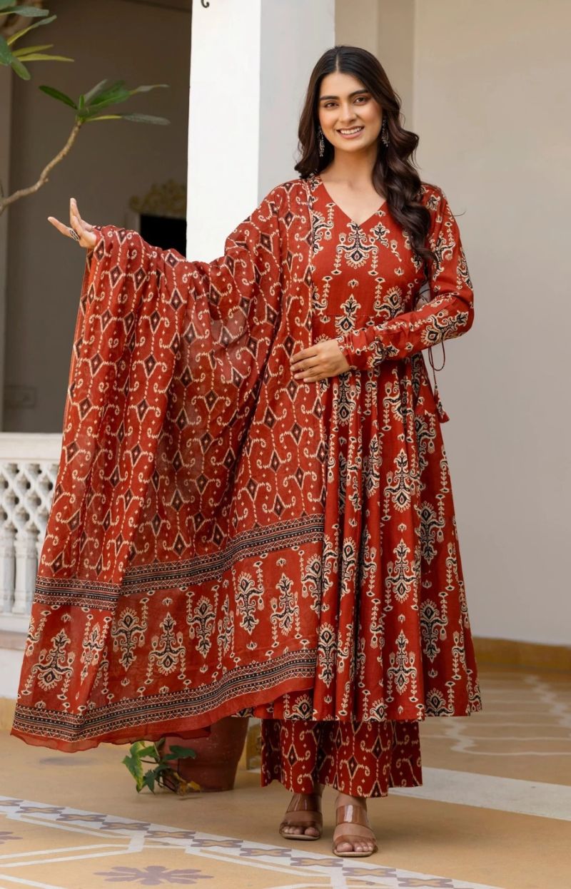 Amrah Wholesale Dhruvi 531 Viscose Anarkali Printed Kurti Pant Dupatta Set