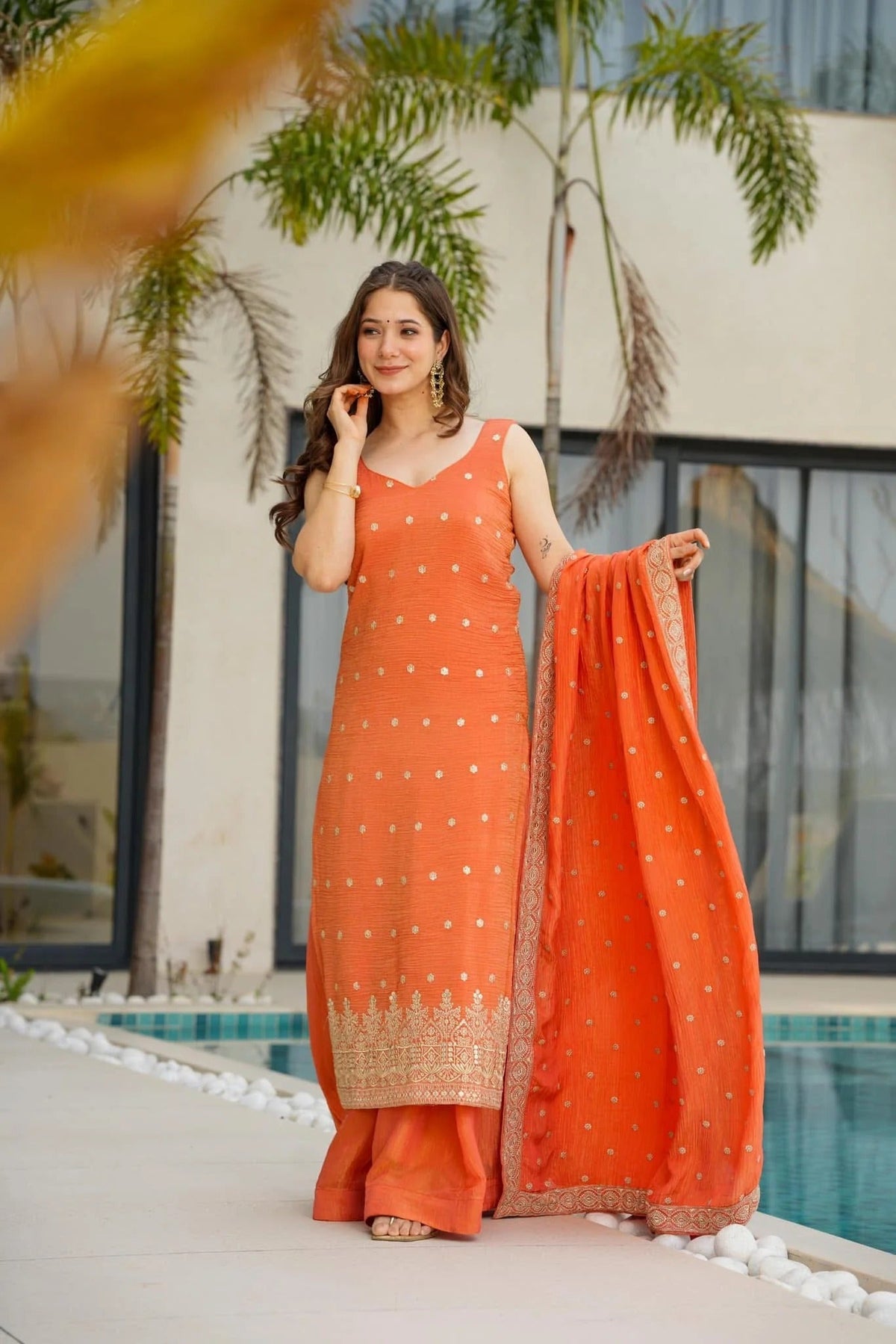 Amrah Wholesale Dhuakira 01 Chinon Silk Kurti Pant Dupatta Set - Amrah Wholesale