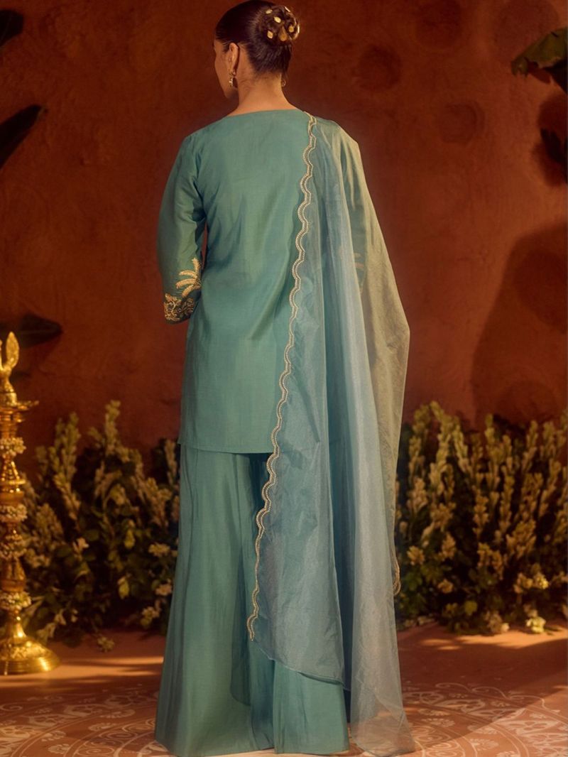 Amrah Wholesale Dhunancy 01 Chanderi Silk Embroidered Kurti Pant Dupatta Set - Amrah Wholesale