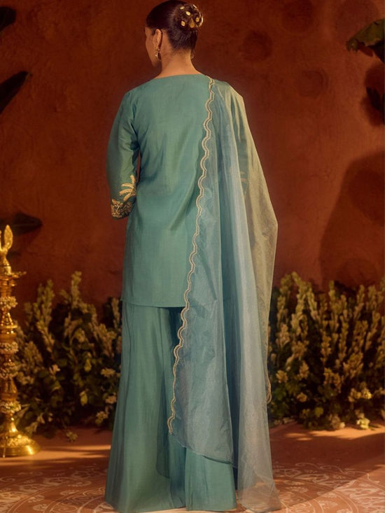 Amrah Wholesale Dhunancy 01 Chanderi Silk Embroidered Kurti Pant Dupatta Set - Amrah Wholesale