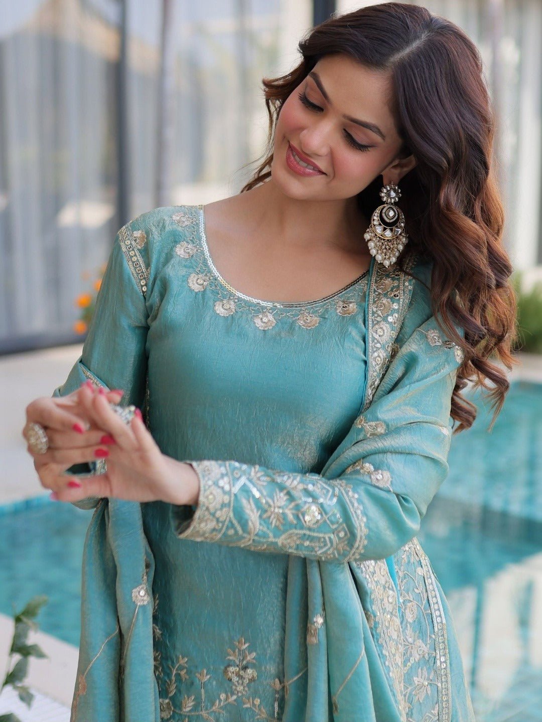 Amrah Wholesale Dhusameera 01 Fandy Silk Kurti Pant Dupatta Set - Amrah Wholesale